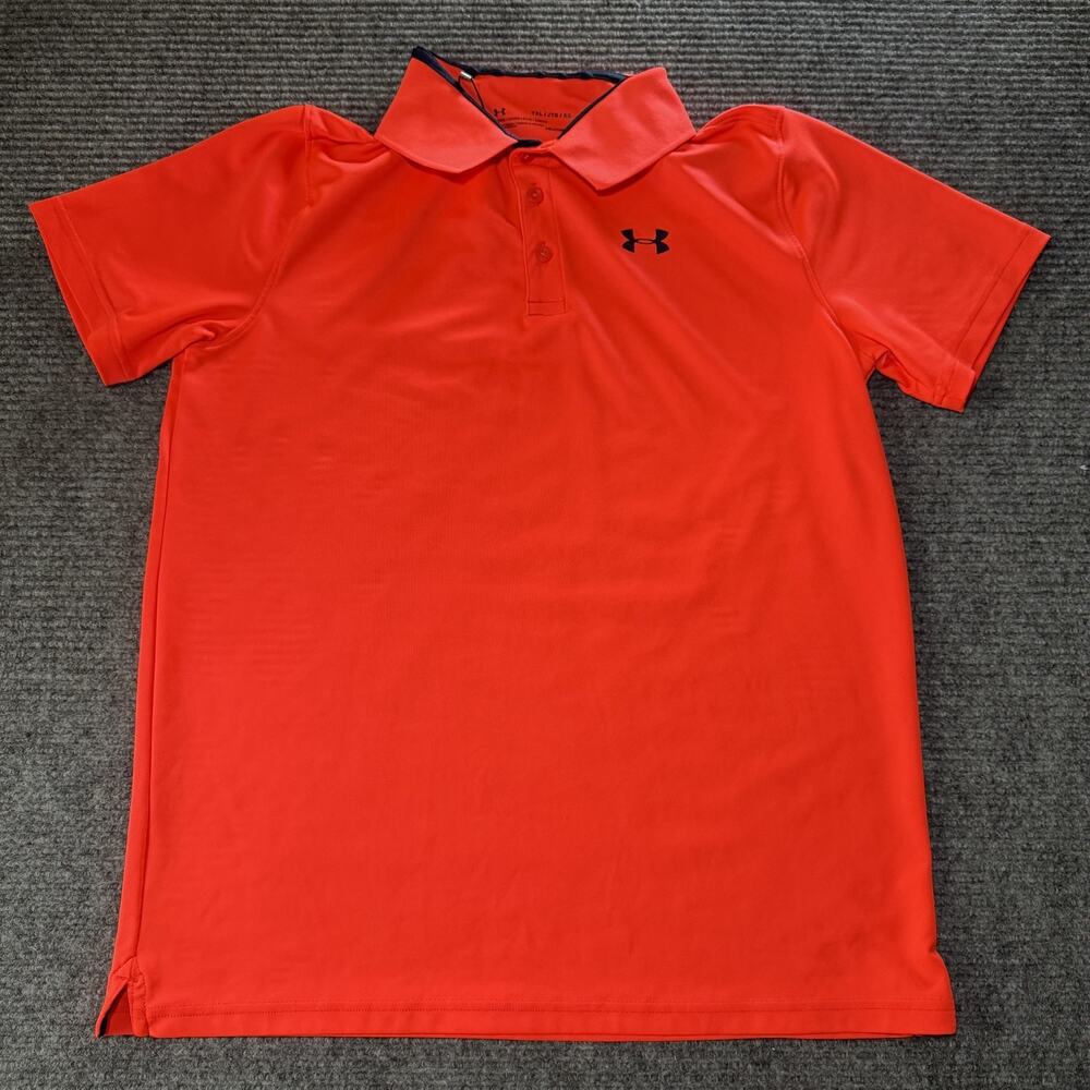 Under Armour YXL Orange Polo Shirt HeatGear Youth XL Collared Short Sleeve